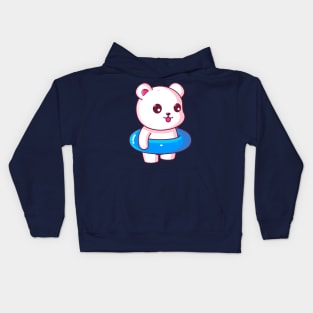 Cute polar bear with swimming ring summer vacation Kids Hoodie